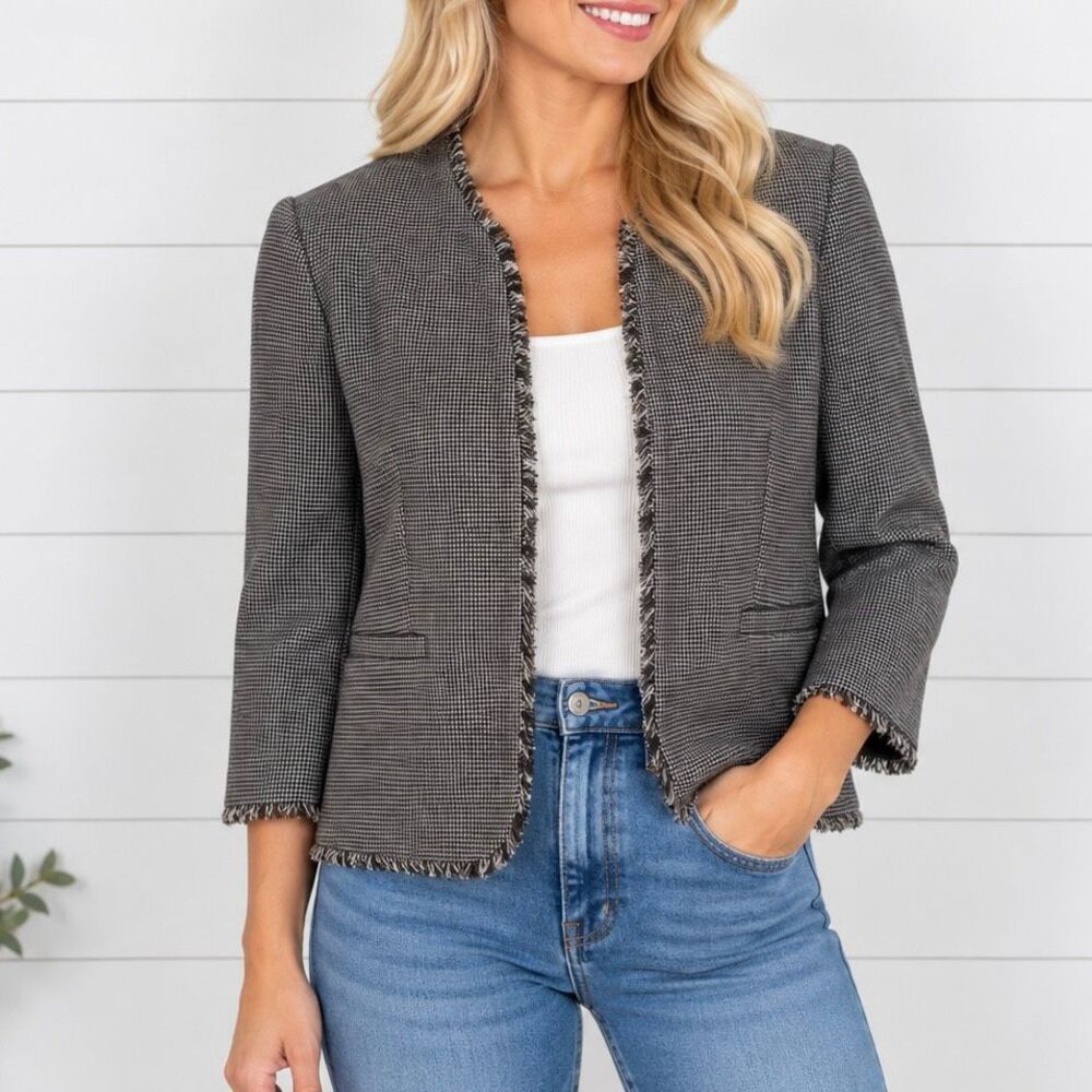 Ann Taylor grey boucle open blazer jacket 10 petite